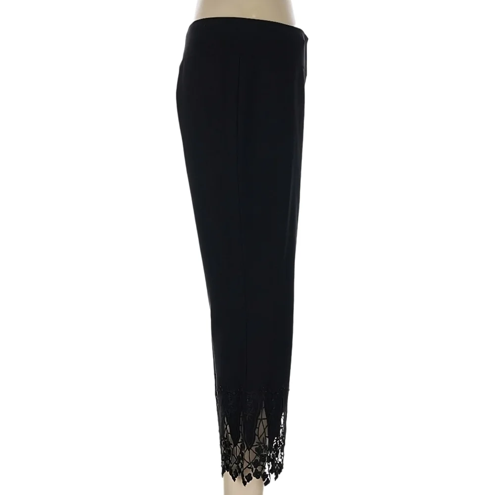 Joseph Ribkoff Black Cropped Pants with Lace Detail - Picture 3 of 6